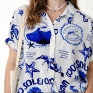 Summer Soliel Cropped White Button Front Top